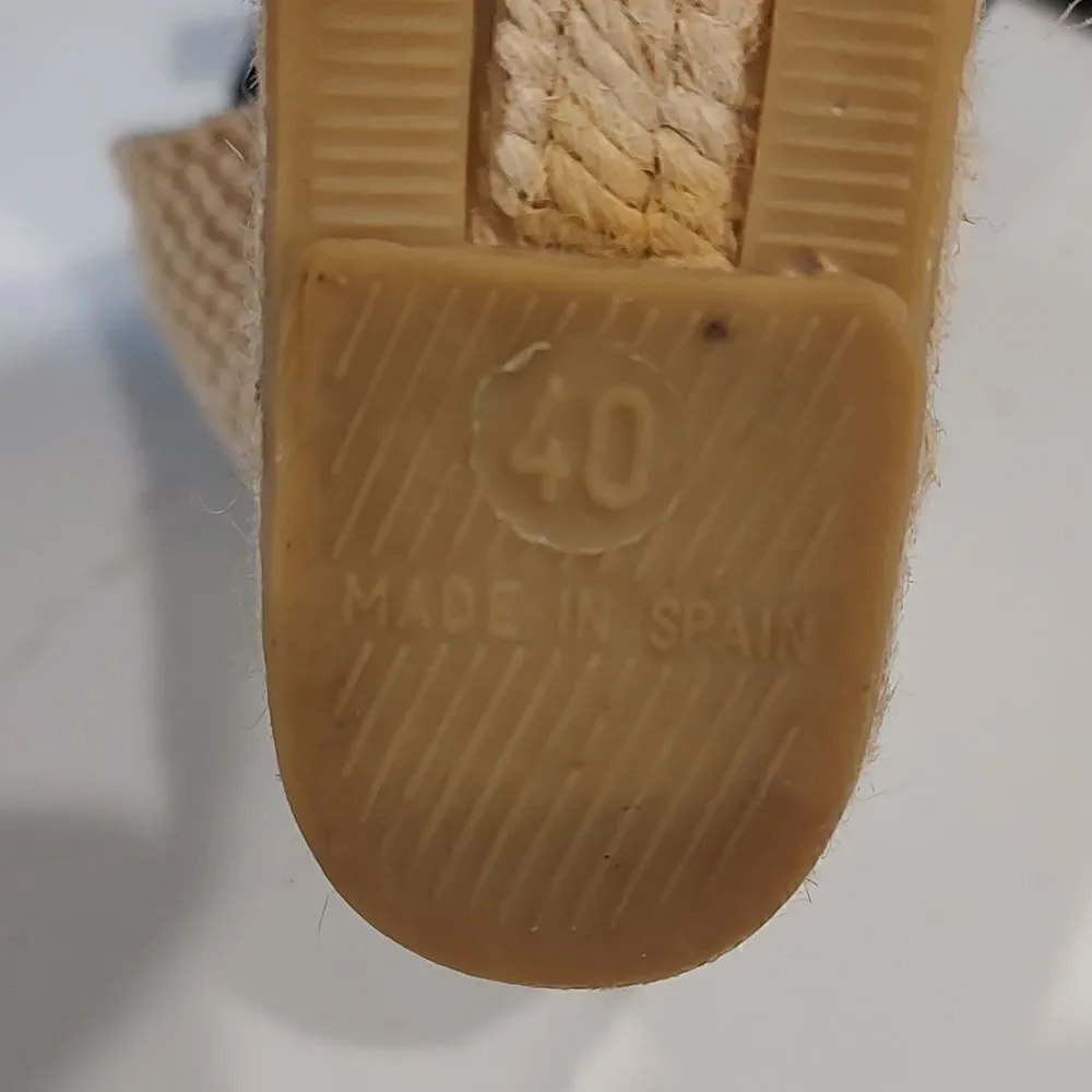 Tory Burch Geo Print Platform Wedge Espadrilles Navy White Boho Sandals